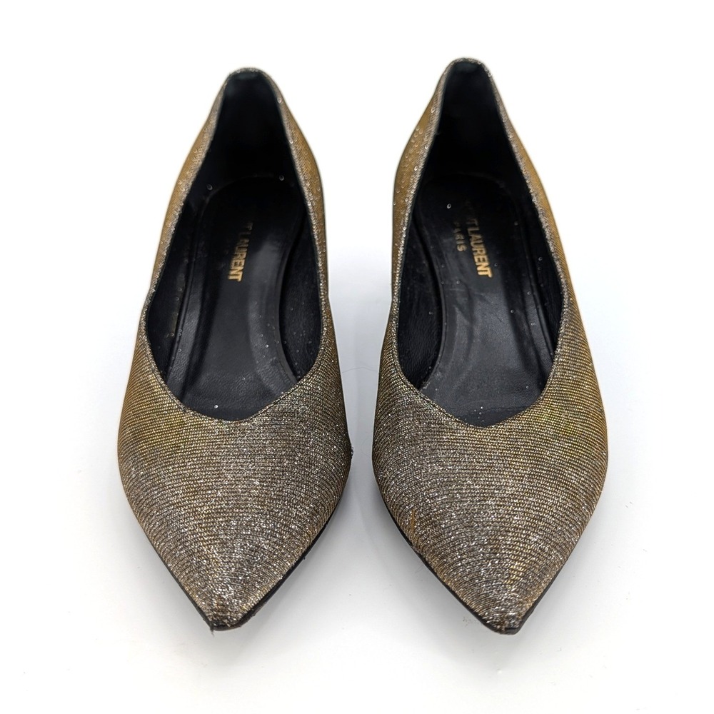 Saint Laurent Metallic Galaxy Glitter Pointed Toe Kitten‎ Heel Charlotte 55  38 - Picture 2 of 8